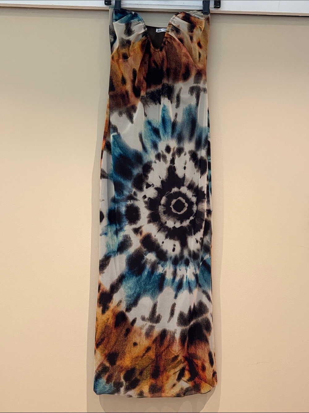 Multicolor Tie-Dye mesh strapless dress